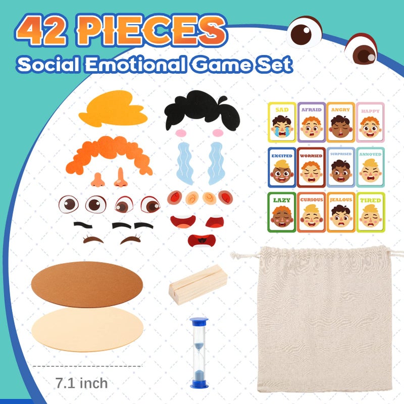 PP OPOUNT Social Emotional Learning Toy, Funny Faces Games with 28 Facial Expressions and 12 Emotional Flashcards, Preschool Learning Activities Toy to Express Emotions for Kids Age 3+ - Image 2