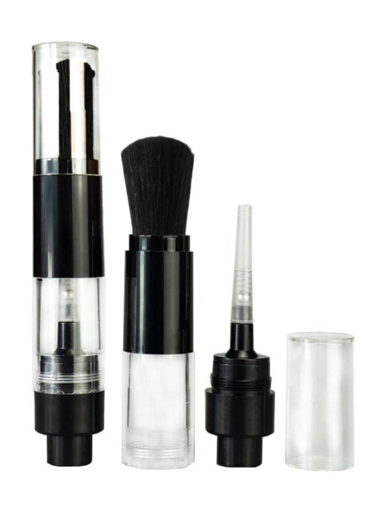 Generic - Portable Refillable Powder Brush & Jar Set for Blush, Highlight, and Contour Makeup - Perfect for On-the-Go Touch-Ups (Black) - Image 1