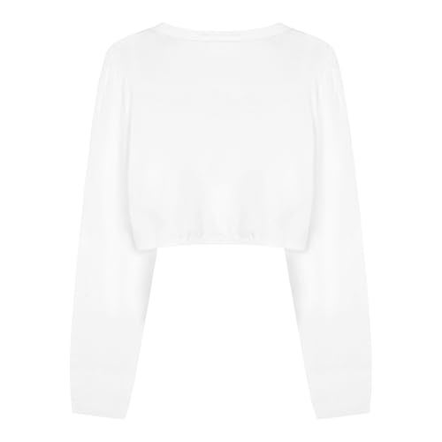 BOLEROSE Girls Long Sleeve Floral Lace Bolero Cardigan Kids Shrug Cover Up (White, 9-10 YRS) - Image 2