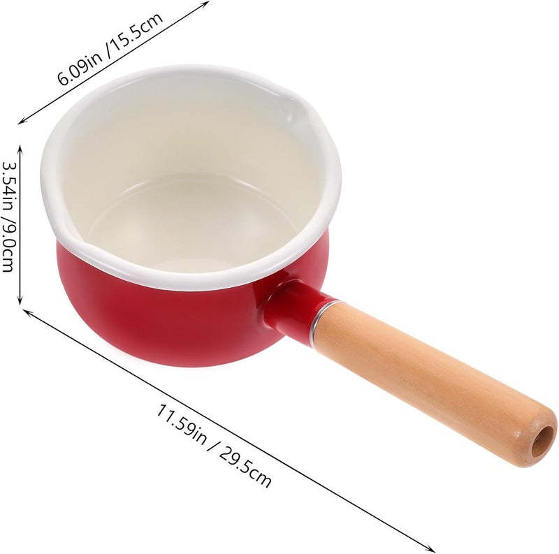 Enamel Small Saucepan Milk Pan with Double Pour Spouts 15cm Red Multi-function Nonstick Cooking Pot for Stovetop Heating and Food Preparation - Image 2