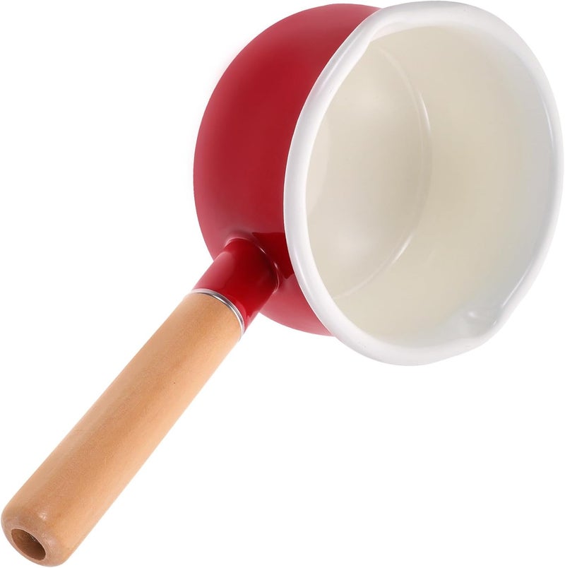 Enamel Small Saucepan Milk Pan with Double Pour Spouts 15cm Red Multi-function Nonstick Cooking Pot for Stovetop Heating and Food Preparation - Image 1