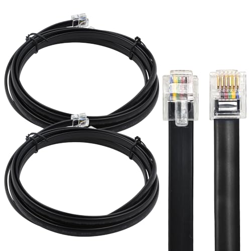 XANHAM RJ12 Cable 10 feet Telephone Line Cord with 6P6C Connector Landline Phone Wire for Both in-Wall and Out-Wall Using, Black, 2 Pack, AV06112 - Image 1