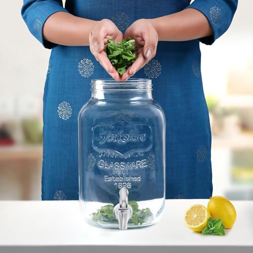 ABOUT SPACE 4 Litre Glass Water Dispenser with Stand - Air Tight Lid Glass Pitcher for Detox Water - Mason Jar - Counter Table Top Juice Infused Water Beer Dispenser for Home Restaurant Party, Black - Image 2