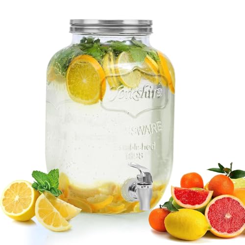 ABOUT SPACE 4 Litre Glass Water Dispenser with Stand - Air Tight Lid Glass Pitcher for Detox Water - Mason Jar - Counter Table Top Juice Infused Water Beer Dispenser for Home Restaurant Party, Black - Image 1