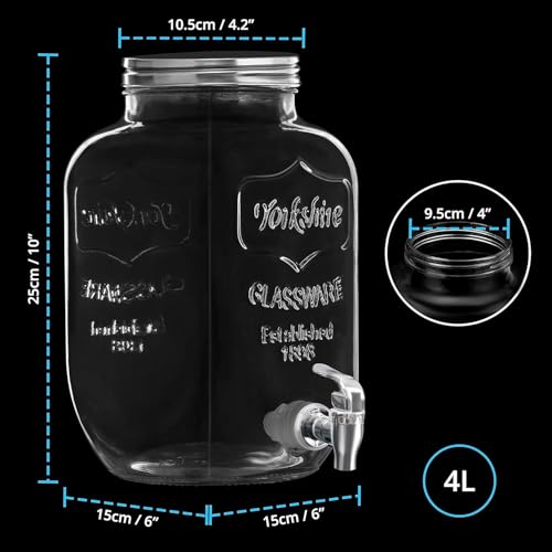 ABOUT SPACE 4 Litre Glass Water Dispenser with Stand - Air Tight Lid Glass Pitcher for Detox Water - Mason Jar - Counter Table Top Juice Infused Water Beer Dispenser for Home Restaurant Party, Black - Image 3