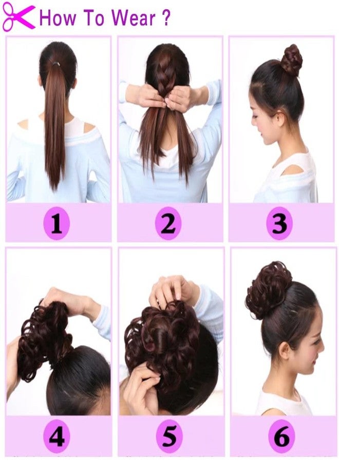 iLUU Hair Extension Curly Up Do Brown/Light Pink Synthetic Hair Messy Bun Extensions 2pcs/package Wavy Elastic Chignon Bun Hairpieces for Women #30 - Image 4
