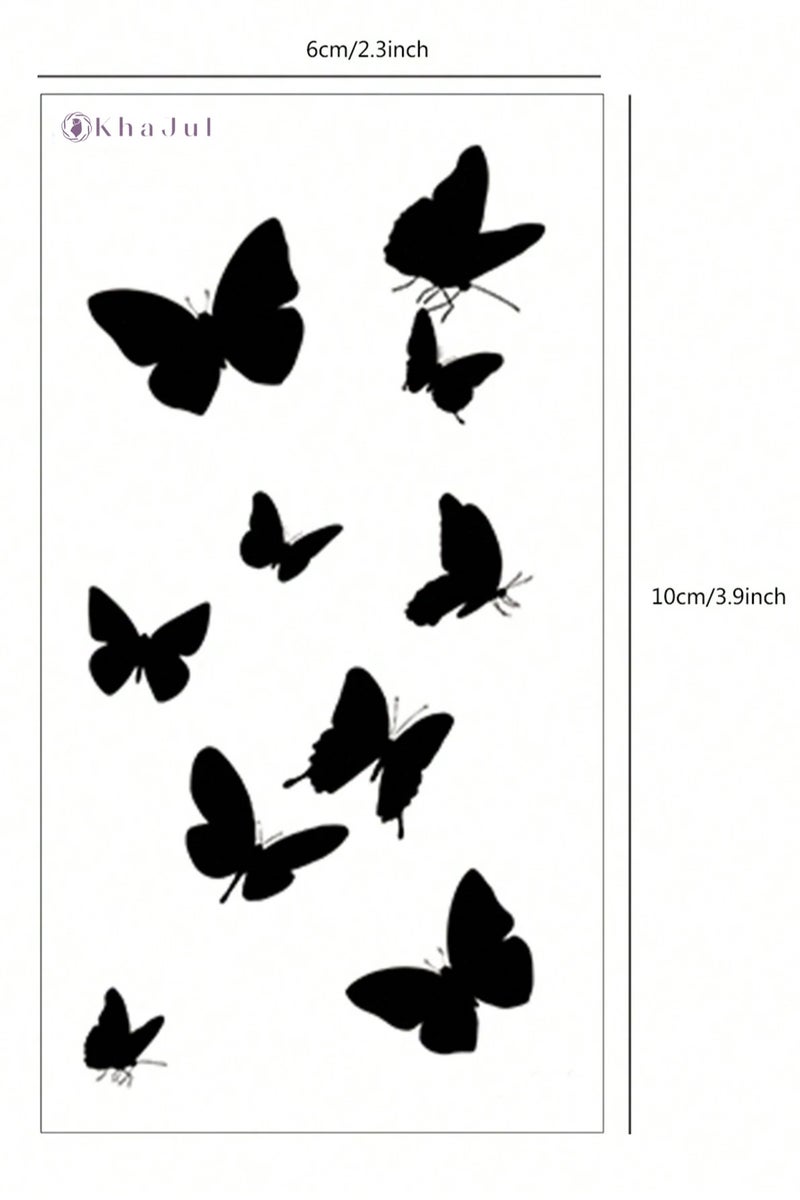 Loquat 30-Sheets Waterproof Temporary Tattoo Stickers, erfly Love Heartbeat Anchor Text Line Flower for Kids Adults Men and Women - Black - Image 2