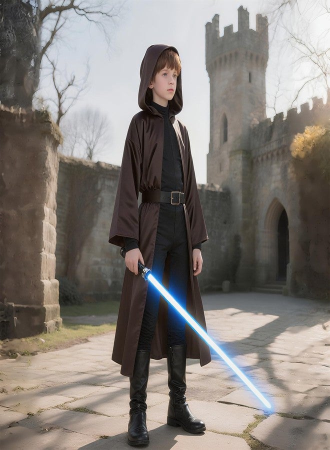 Prebene Kids Knight Robe Hooded Cloak, Halloween Costume for Boys Cosplay 3-14 Years - Ranger Wizard Elven Hooded Cape Robe (Brown, S) - Image 5