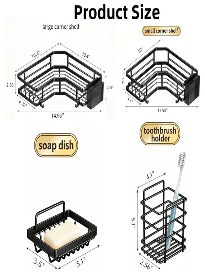 YAFCN 5-Pack Adhesive Shower Caddy - Rustproof Stainless Steel Bath Organizer, No-Drill Installation & Large Capacity | With Soap Dish & Toothbrush Holder, Multi-Functional Storage for Bathroom & Home Decor - Image 4