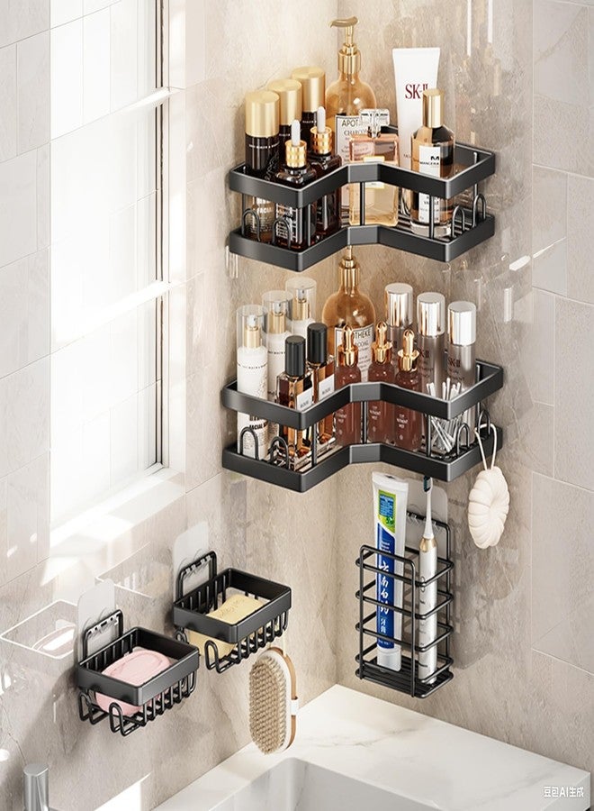 YAFCN 5-Pack Adhesive Shower Caddy - Rustproof Stainless Steel Bath Organizer, No-Drill Installation & Large Capacity | With Soap Dish & Toothbrush Holder, Multi-Functional Storage for Bathroom & Home Decor - Image 1