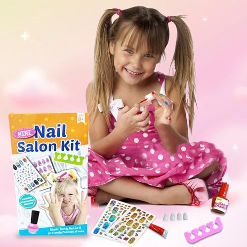 ToyMagic Mini Nail Art Salon Kit|Includes Coloured Nail Enamel, 2 Decorative Nail Sticker Sheet, 4 Cotton Swabs,Nail Separator, Set Of Artifical Nails, Glue, Tray|Best Gift For Girls 8+|Made In India - Image 1