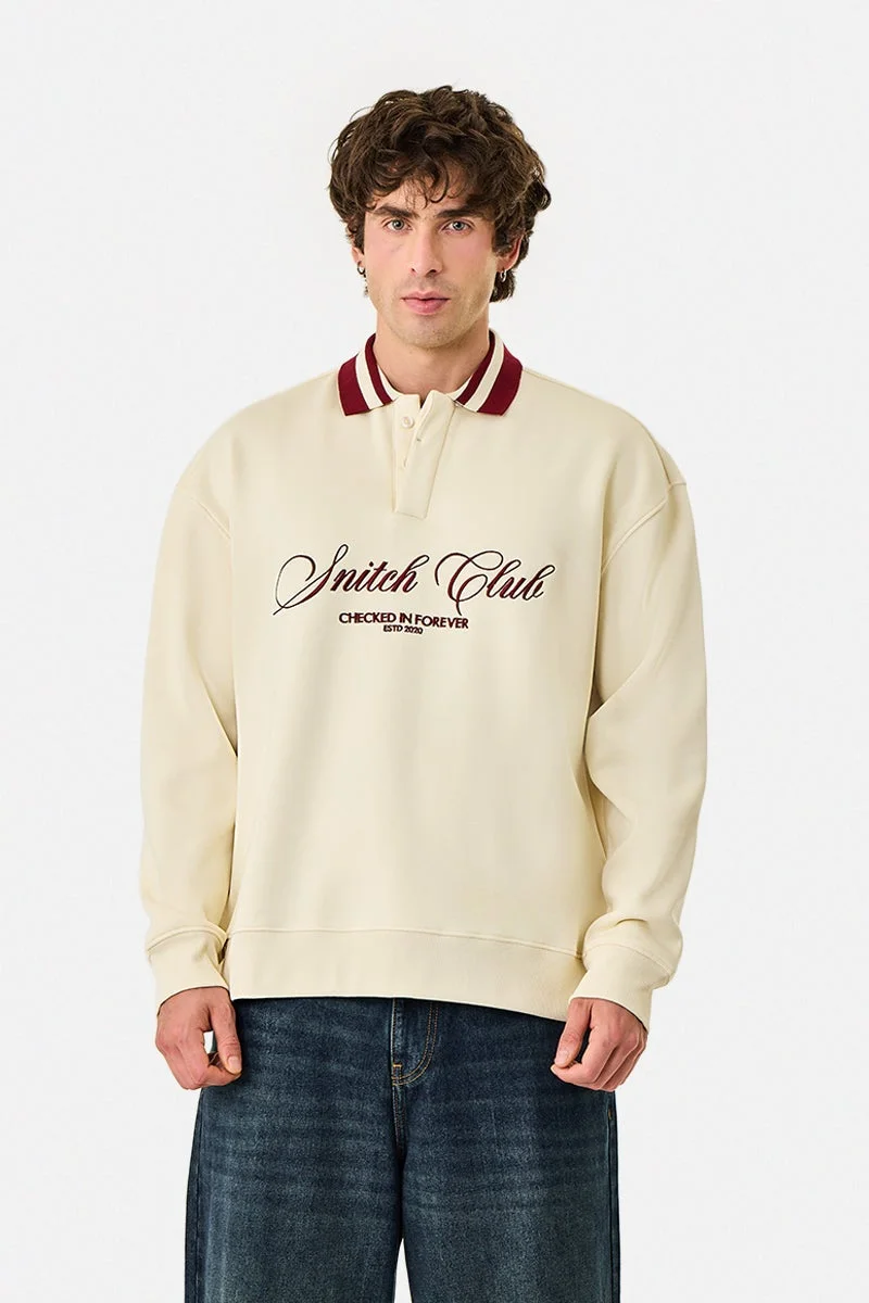 SNITCH Contrast Tipping Embroidered Oversized Polo Sweatshirt