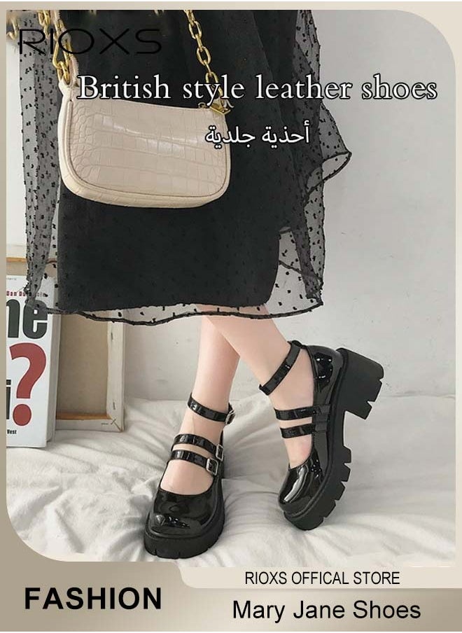 RIOXS Women's Vintage Lolita Platform Wedge Patent Leather Shoes Platform Mary Jane Shoes Casual Round Toe Shoes  - Image 3
