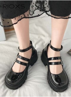 RIOXS Women's Vintage Lolita Platform Wedge Patent Leather Shoes Platform Mary Jane Shoes Casual Round Toe Shoes  - Image 2