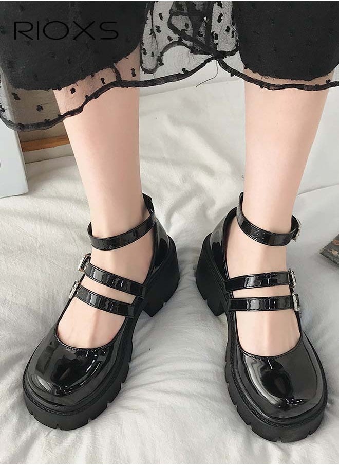 RIOXS Women's Vintage Lolita Platform Wedge Patent Leather Shoes Platform Mary Jane Shoes Casual Round Toe Shoes  - Image 2