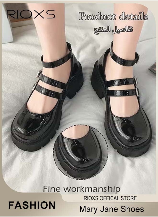 RIOXS Women's Vintage Lolita Platform Wedge Patent Leather Shoes Platform Mary Jane Shoes Casual Round Toe Shoes  - Image 4