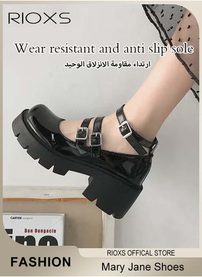 RIOXS Women's Vintage Lolita Platform Wedge Patent Leather Shoes Platform Mary Jane Shoes Casual Round Toe Shoes  - Image 5