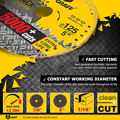 GRAFF Black Cut Off Wheels 5 Inch - Diamond Metal Cutting Disc for Angle Grinder 5 Inch - 60x Longer Wheel Life - Image 2