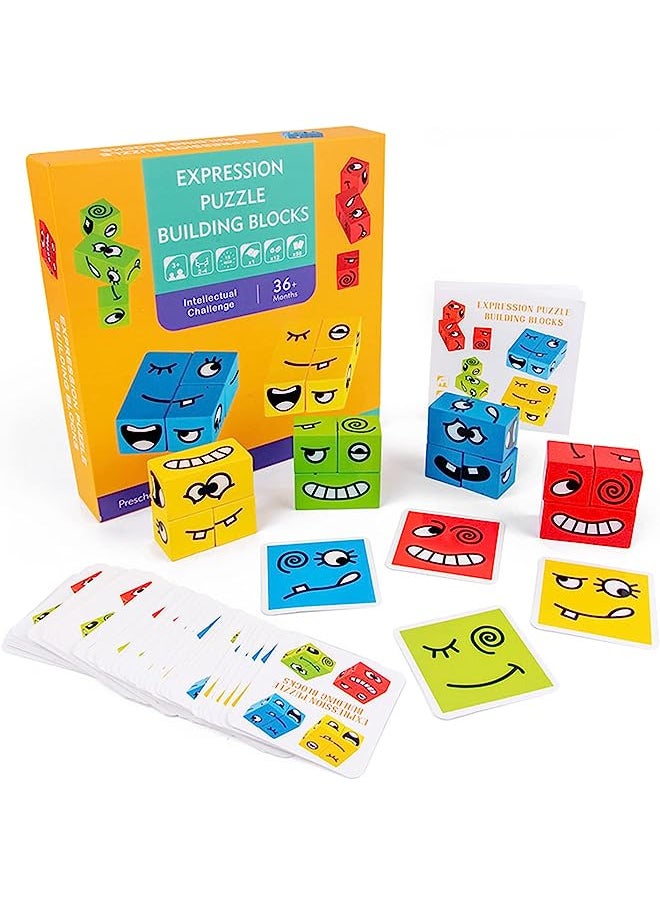 erorex - Wooden Expression Puzzle Face-C Building Block Logical Thinking Training Block Parent-Child Table Game for Boys & Girls Age 3 - Image 1