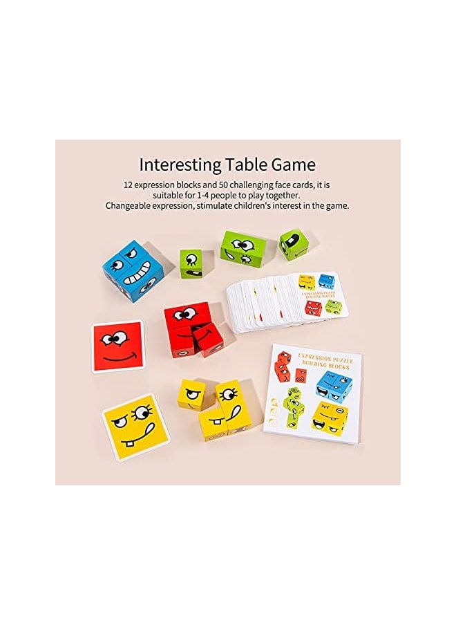 erorex - Wooden Expression Puzzle Face-C Building Block Logical Thinking Training Block Parent-Child Table Game for Boys & Girls Age 3 - Image 1