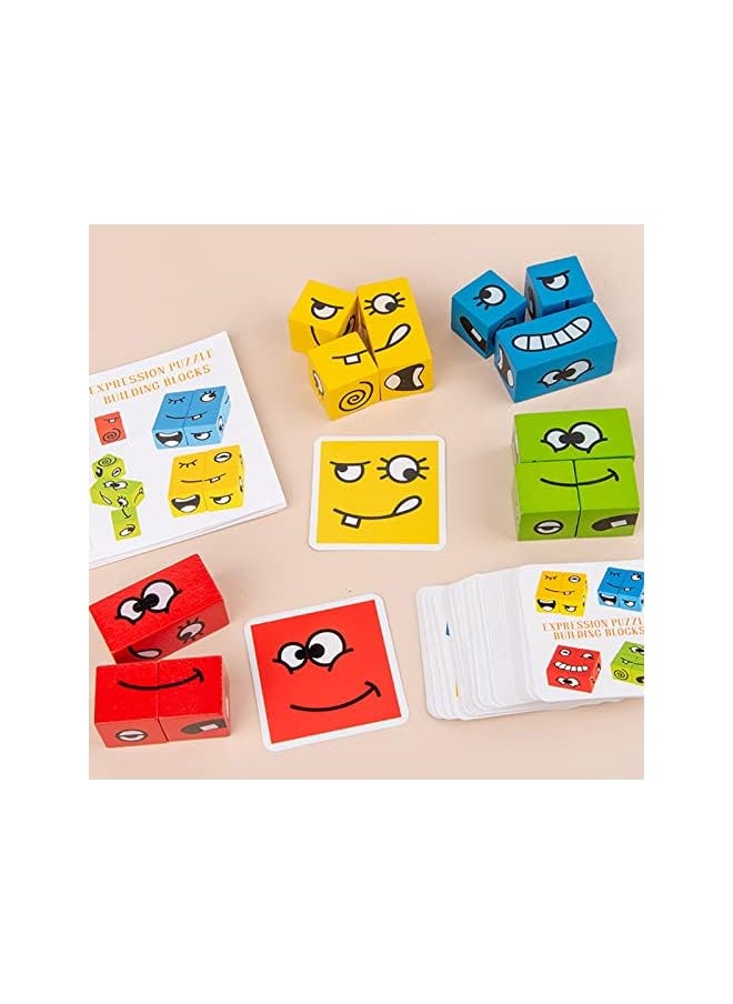 erorex - Wooden Expression Puzzle Face-C Building Block Logical Thinking Training Block Parent-Child Table Game for Boys & Girls Age 3 - Image 1