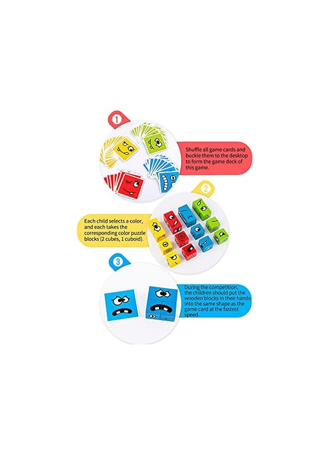 erorex - Wooden Expression Puzzle Face-C Building Block Logical Thinking Training Block Parent-Child Table Game for Boys & Girls Age 3 - Image 1