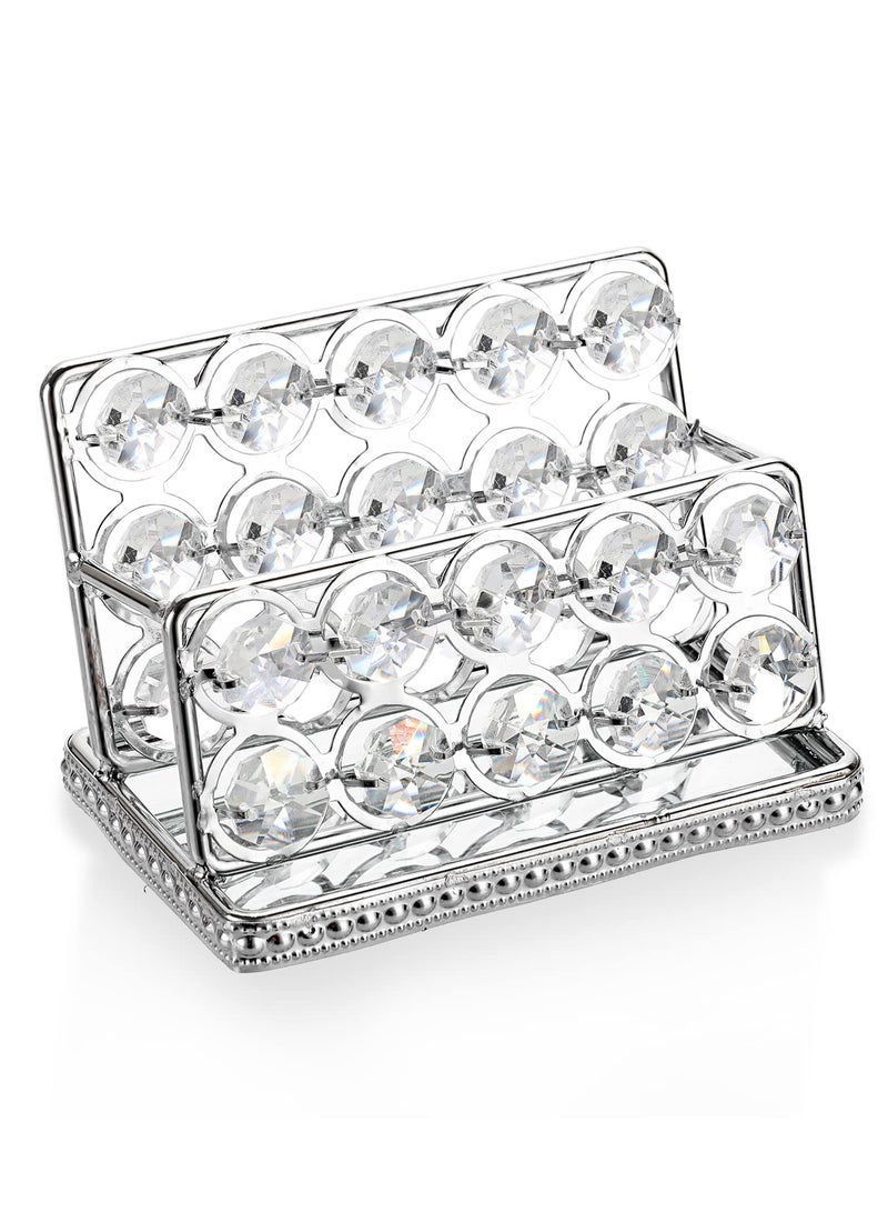 Excefore Crystal Business Card Holder Stand, Mirrored Name Card Display, Card Stand Organizer Desktop Business Card Storage Holder for Office Countertop (Silver,1 Slot)  - Image 2