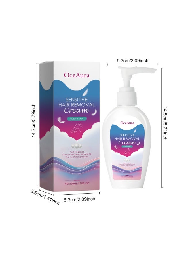 OceAura Sensitive Hair Removal Cream, Gentle & Fast-Acting Body Hair Remover for Arms, Underarms, Legs, Bikini Line, Smooth & Brightening Skin, 100ml - Image 4