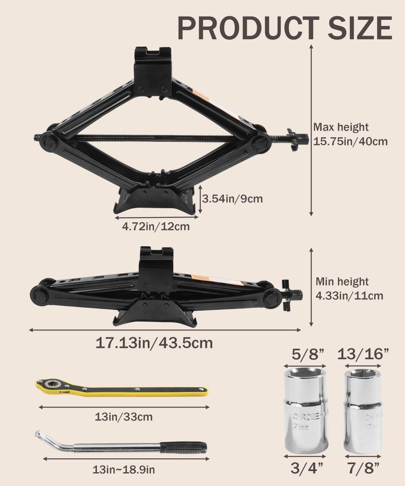 Bylikeho Scissor Jack Lift - 2 Ton Car Tire Jack Tool, Universal Emergency Kit with Lug Wrench, Portable Tire Changing Kit for Car, Truck, SUV - Image 2