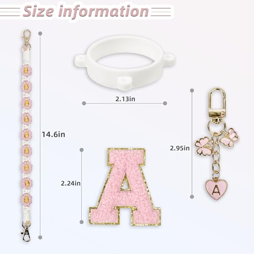 SITKOL Cute Letter Charm Set Compatible with Owala Water Bottle 24 oz, 32 oz, 40 oz, Owala Kids, Owala Coffee Tumbler, Owala FreeSip – Includes Handle Strap, for Owala & Stanley Cup Accessories (Pink, A) - Image 5