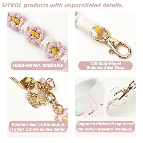 SITKOL Cute Letter Charm Set Compatible with Owala Water Bottle 24 oz, 32 oz, 40 oz, Owala Kids, Owala Coffee Tumbler, Owala FreeSip – Includes Handle Strap, for Owala & Stanley Cup Accessories (Pink, A) - Image 4