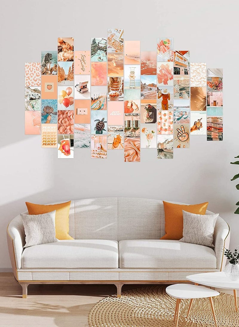 SOLARAE Aesthetic Picture for Wall Collage, Peach Beach 50 Set Boho Style Collage Print Kit, Teal Color Room Decor for Girls, Wall Art Print for Room, Dorm Photo Display, VSCO posters (Peach) - Image 2
