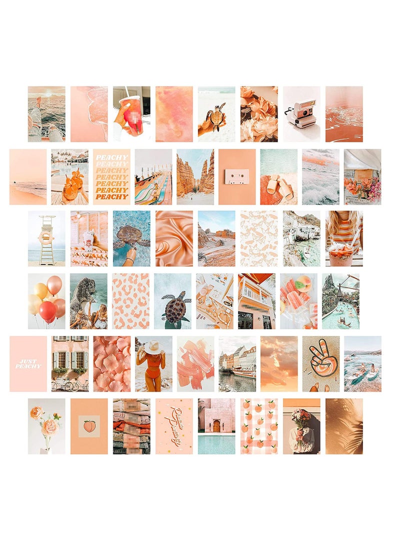 SOLARAE Aesthetic Picture for Wall Collage, Peach Beach 50 Set Boho Style Collage Print Kit, Teal Color Room Decor for Girls, Wall Art Print for Room, Dorm Photo Display, VSCO posters (Peach) - Image 1