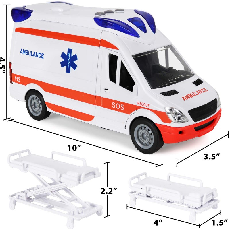 Kiddie Play Ambulance Toy with Lights and Sound Friction Powered Emergency  Rescue Vehicle Set Doors That Open and a Stretcher - Image 3