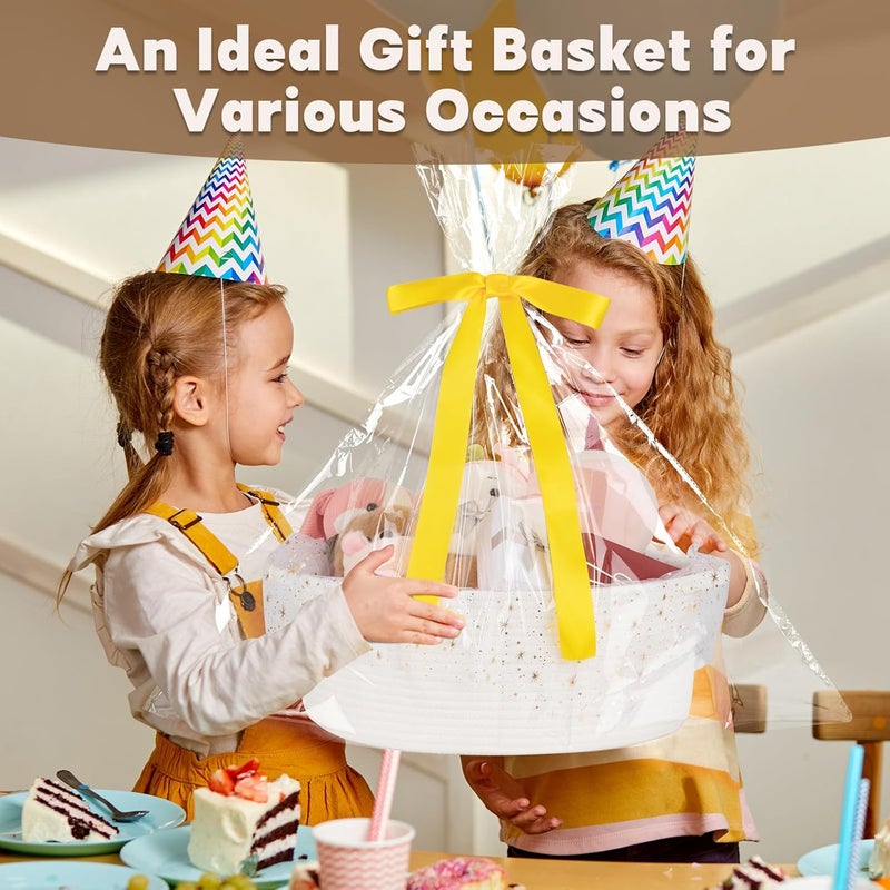 Large Gift Basket with Glitter Tulle and Ribbon - 17" x 12.6" x 7" - White - Image 5