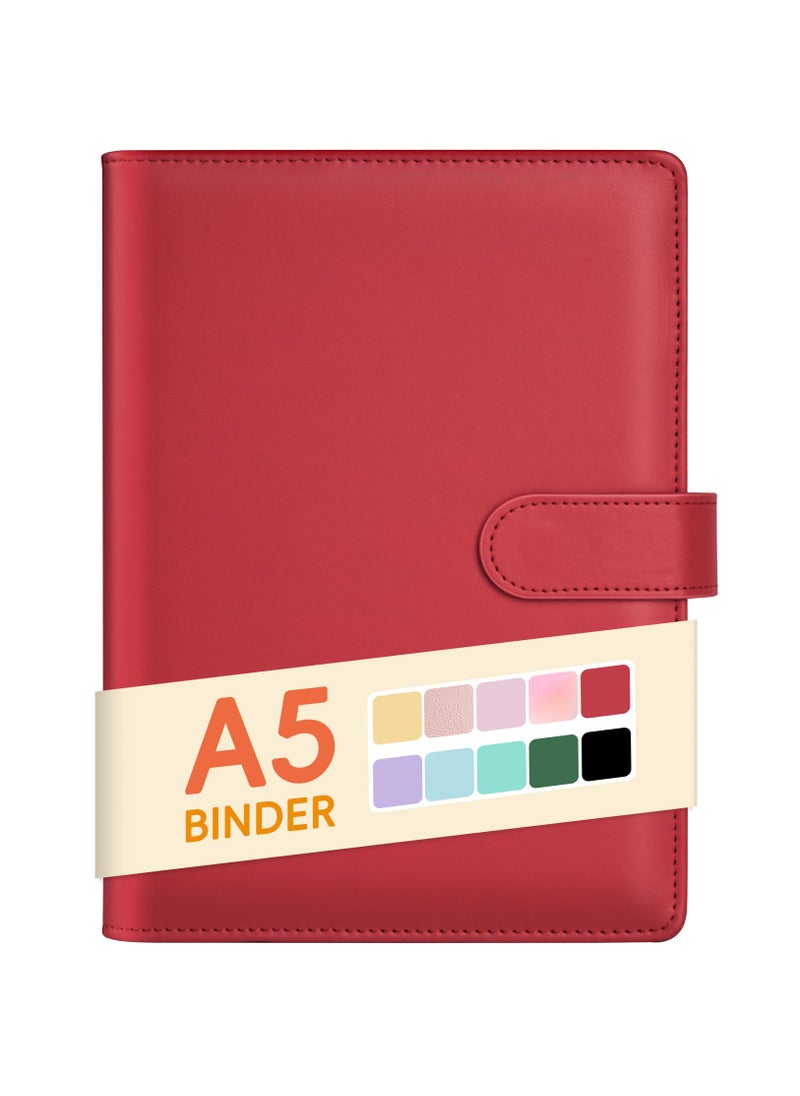 Sooez Sooez A5 Notebook Photocard Binder, 6 Budget Binder Ring Planner, Stylish Loose Leaf Personal Organizer Binder Cover with Magnetic Buckle, PU Leather Binder Women with Macaron Colors (Red)  - Image 1