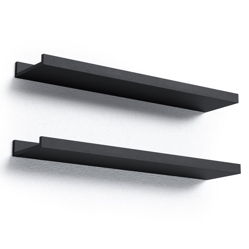 Boswillon Long Floating Shelves 2 Set Modern Black Wall Shelf for Bedroom Nursery Book Shelf with Lip Picture Ledge Shelf for Living Room Bathroom Kitchen Black236 In