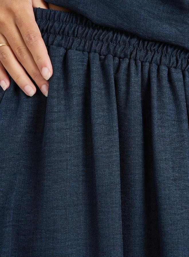 Styli  Navy Blue Solid A-Line Maxi Skirt for Women | Best Price UAE