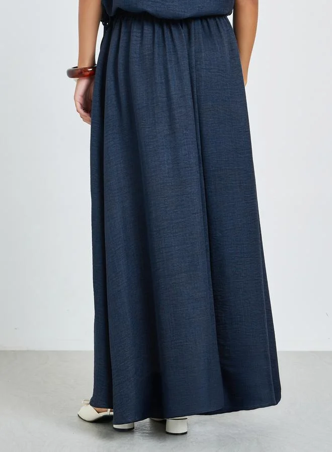 Styli  Navy Blue Solid A-Line Maxi Skirt for Women | Best Price UAE
