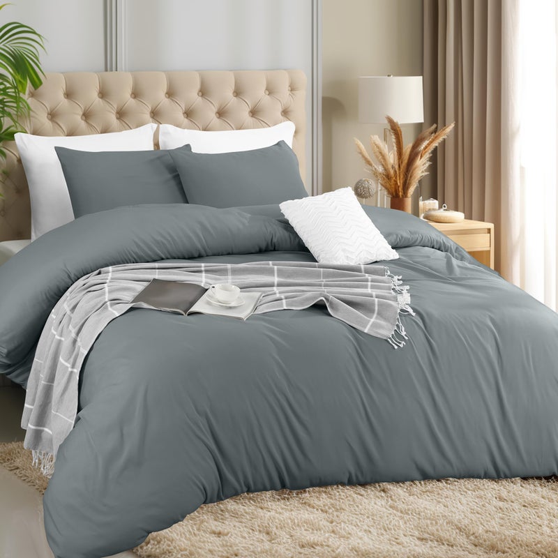 Utopia Bedding Duvet Cover Set with Pillowcases - 3 Pieces Bedding Duvet Cover with Zipper Closure - 1 Duvet Cover with 2 Pillowcases - Soft Brushed Microfiber (Queen  Grey) - Image 1