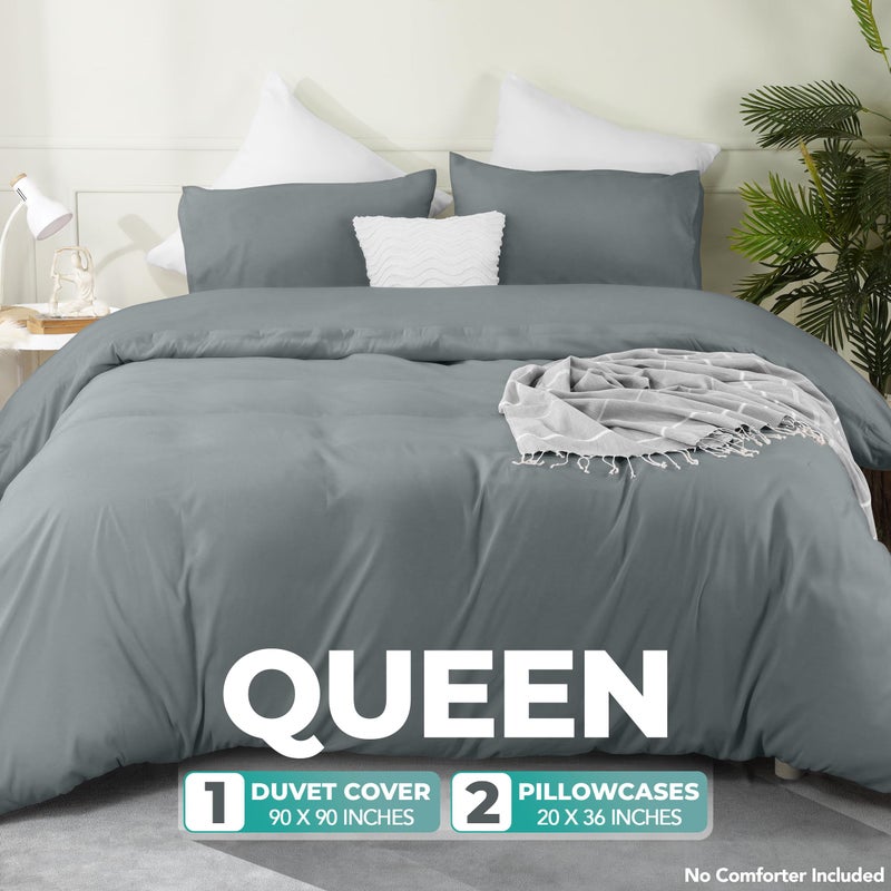 Utopia Bedding Duvet Cover Set with Pillowcases - 3 Pieces Bedding Duvet Cover with Zipper Closure - 1 Duvet Cover with 2 Pillowcases - Soft Brushed Microfiber (Queen  Grey) - Image 2