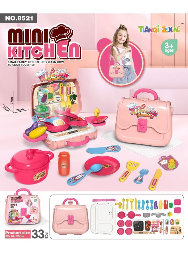 Children's Kitchen Beauty Makeup Handbag Girls Dressing Bag Travel Series Set Toy Box-Specifications:521 Kitchen Tote  - Image 1