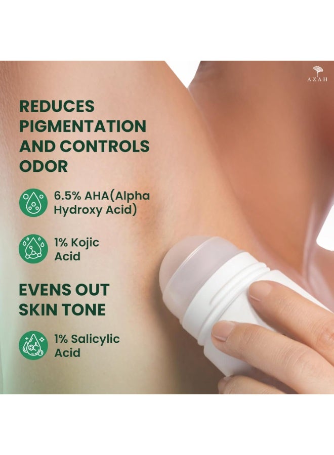 عزة مزيل عرق أزاه فريش ستارت رول أون للإبط [50 مل] | 6.5% أحماض ألفا هيدروكسي، 1% حمض الكوجيك، 1% حمض الساليسيليك، 2.5% نياسيناميد | مزيل عرق رول أون للإبط للنساء | يزيل تصبغات الإبط ويتحكم في الرائحة - Image 3