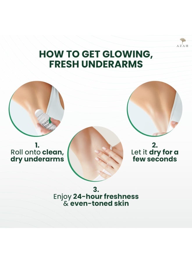 عزة مزيل عرق أزاه فريش ستارت رول أون للإبط [50 مل] | 6.5% أحماض ألفا هيدروكسي، 1% حمض الكوجيك، 1% حمض الساليسيليك، 2.5% نياسيناميد | مزيل عرق رول أون للإبط للنساء | يزيل تصبغات الإبط ويتحكم في الرائحة - Image 4