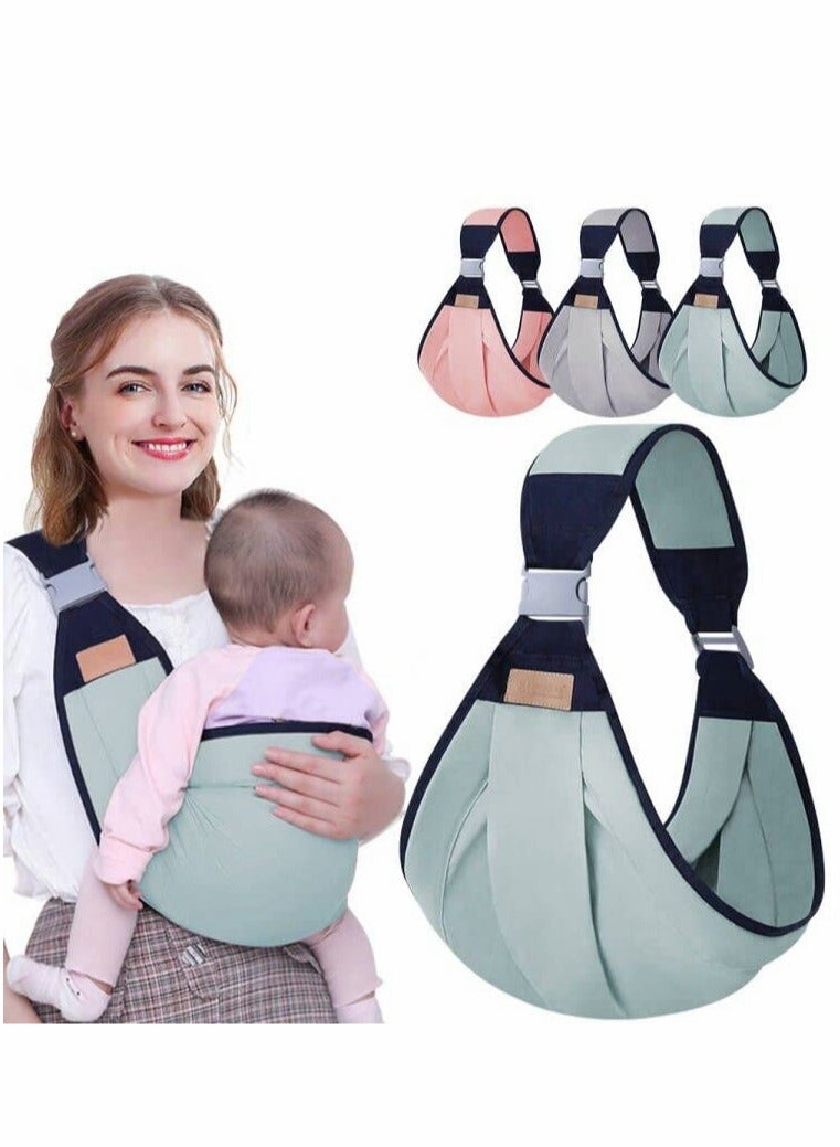 SOLARAE Baby Carriers, Ergonomic Baby Strap one Shoulder Labor-Saving Polyester Baby Half Wrapped Sling, Adjustable 3D Mesh Baby Carrier Wrap Shoulder Straps for Pool Beach (dark green) - Image 1