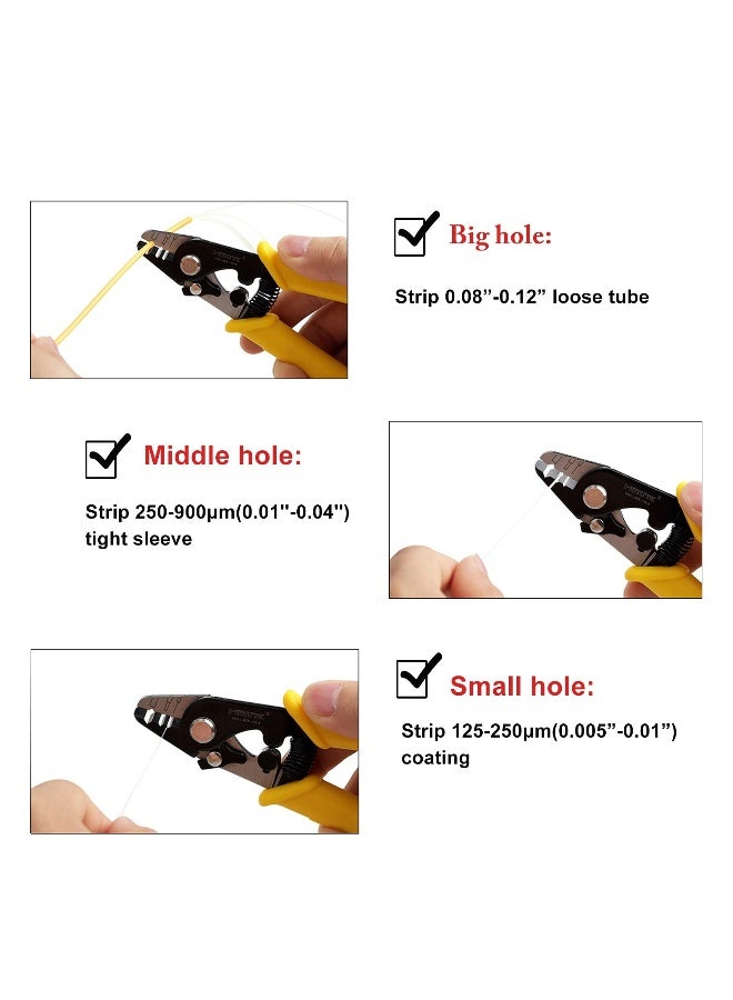 Fiber Optic Stripper 3 Hole, Precision Wire Stripper for Installers and Electricians Safe Not Hurt Wire Fiber Strippers with 6 Handle for Jacket Buffer and Coating Stripping - Image 2