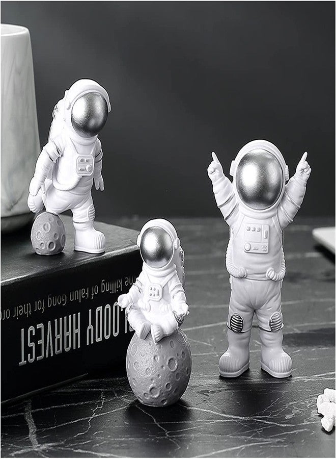 HEAVY DRIVER Home Decor Alphabet Astronaut Statue Decoration Bedroom Model Rack Theme Party Space Decoration Desktop Ornaments Outer Spaceman Toys Office Desktop Figurine Set Of 3 (Silver) - Image 1