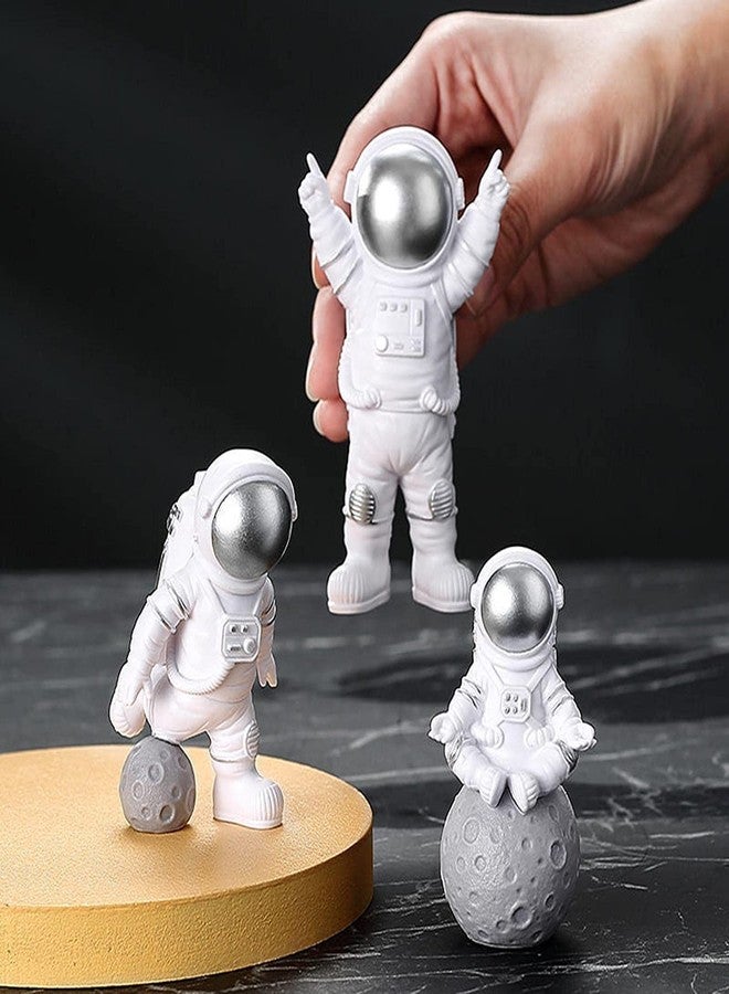 HEAVY DRIVER Home Decor Alphabet Astronaut Statue Decoration Bedroom Model Rack Theme Party Space Decoration Desktop Ornaments Outer Spaceman Toys Office Desktop Figurine Set Of 3 (Silver) - Image 2