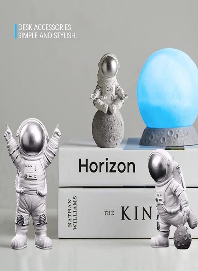 HEAVY DRIVER Home Decor Alphabet Astronaut Statue Decoration Bedroom Model Rack Theme Party Space Decoration Desktop Ornaments Outer Spaceman Toys Office Desktop Figurine Set Of 3 (Silver) - Image 5
