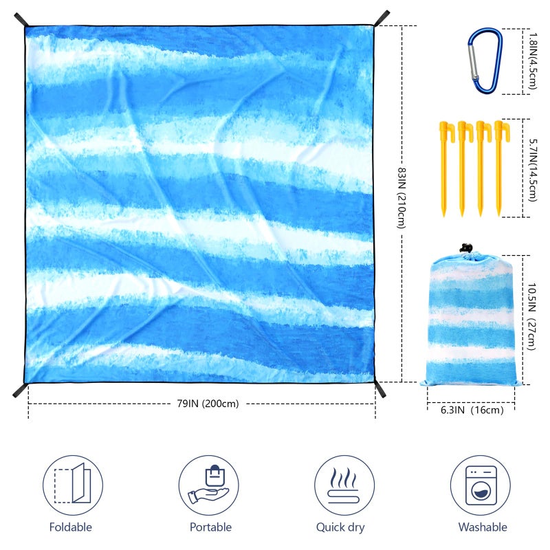 WIWIGO Beach Blanket Waterproof Sandproof Beach Mat 79" X 83"/10'x9'for 2-8 Adults Quick Drying Outdoor Picnic Mat Beach Accessories for Travel, Camping, Hiking - Image 2